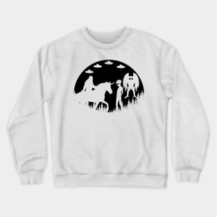 Bigfoot Riding Unicorn With Mothman Ufos And Alien Crewneck Sweatshirt